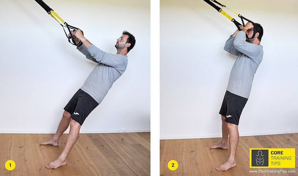 TRX Biceps Curl with the elbows held high and the body leaning back