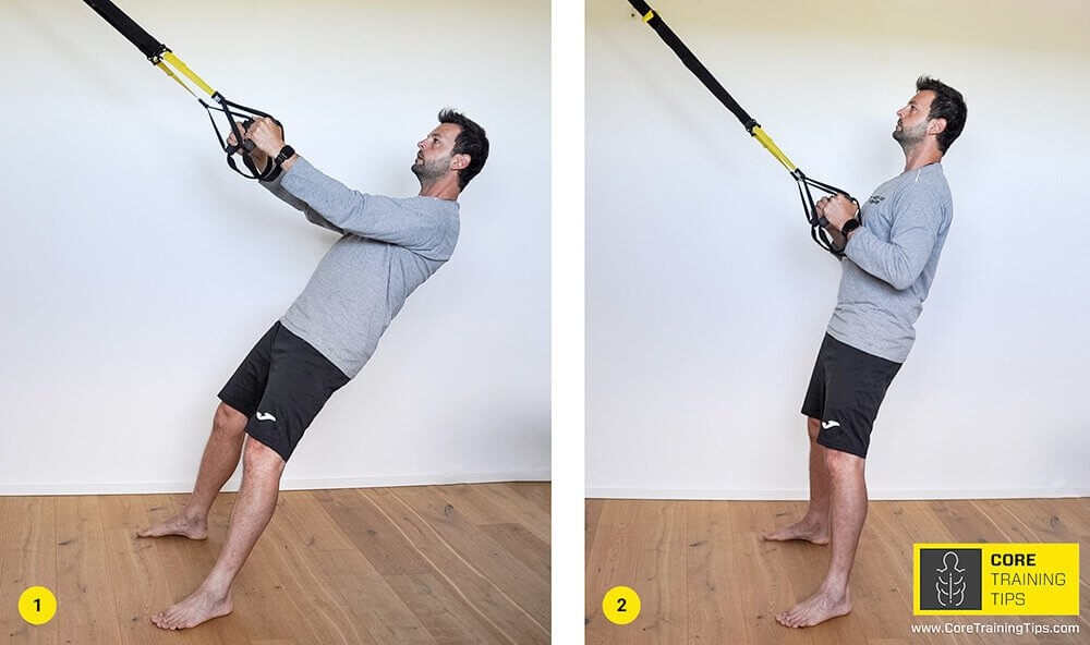 TRX Low Row: pulling the body up to the handles while facing the anchor point