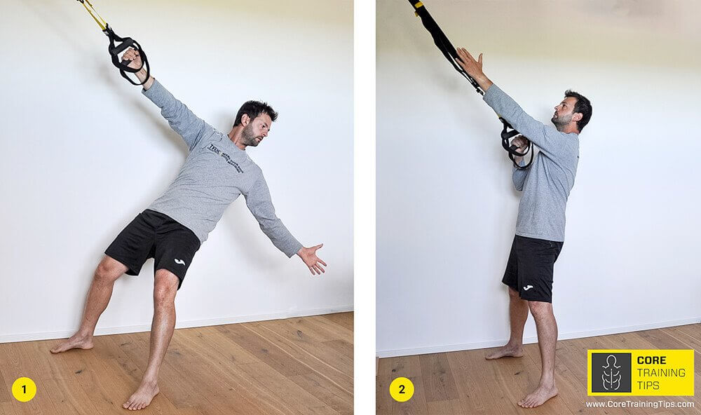 TRX Power Pull, a single-arm rotational pull with the free hand reaching back