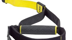 Close-up of the textured rubber handles on a TRX PRO4 suspension trainer