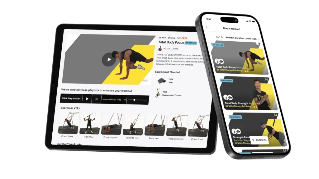 TRX App training programs on a smartphone